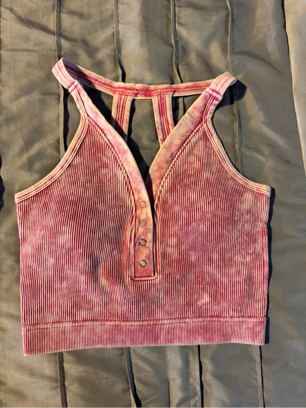 Zenana Outfitters Pink Ribbed Henley Crop Tank Size L/XL